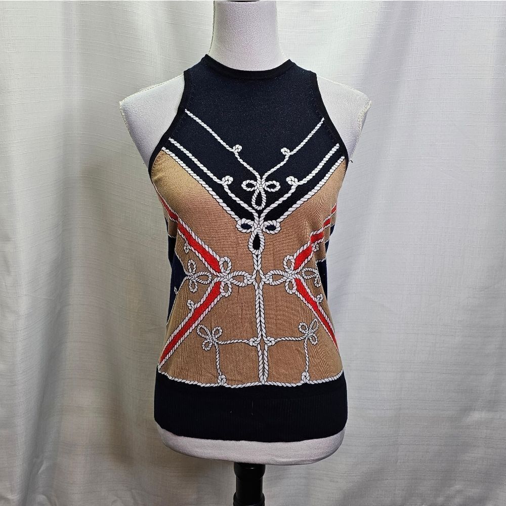 Cache Navy Blue Nautical Sleeveless Sweater Top Size XS